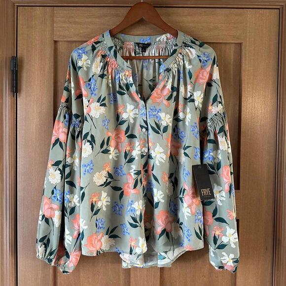 Frye Tops - NWT Frye Last Dance Floral Teal Combo Blouse Women’s size XL​